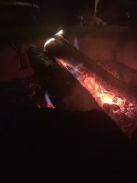 Close-up of fire in the dark