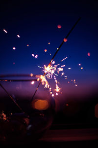 Light painting against sky at night