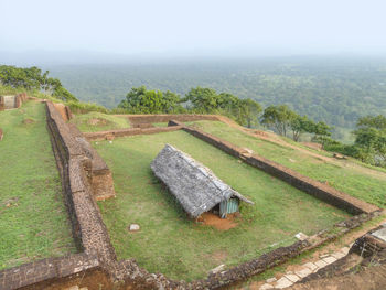 High angle view of agricultural field against sky