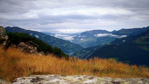 Scenic view of mountains against sky