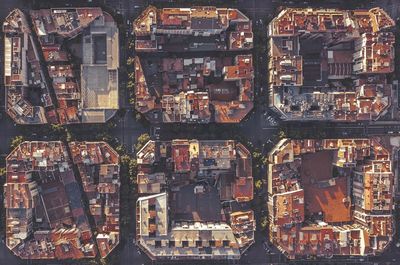 High angle view of buildings in city