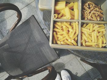 High angle view of food on table