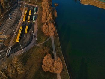 High angle view of road by sea