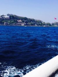 Scenic view of sea against blue sky