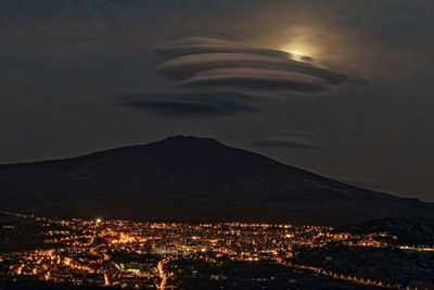 Illuminated city against sky at night