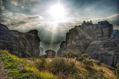 Scenic view of rocks against sky