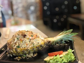 Close-up of meal served in plate