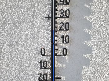 A thermometer on a white wall in the sunlight
