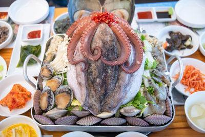 High angle view of food on table