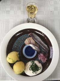 Directly above shot of food in plate on table