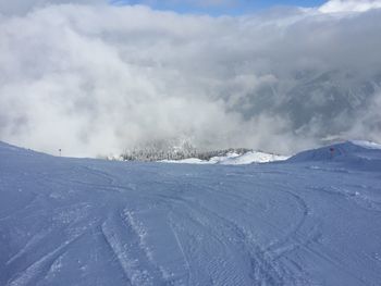 Scenic view of snowcapped mountains against sky