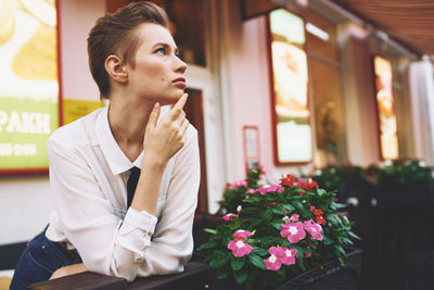 Young woman looking at camera