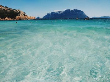 Scenic view of sea against clear blue sky