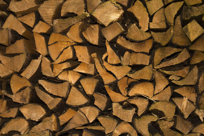 Full frame shot of stacked logs