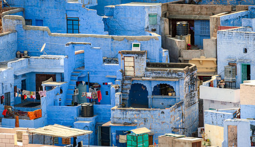 View of the blue houses in the old town of jodhpur,  rajasthan, a unesco world heritage site