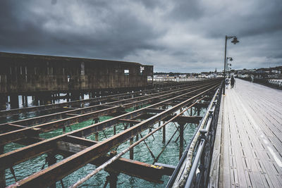 High angle view of railroad tracks against sky