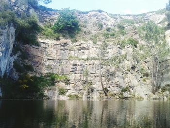 Scenic view of river and mountains