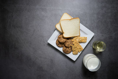 High angle view of cookies on table