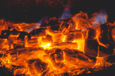 Close-up of bonfire at night