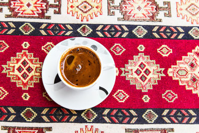 High angle view of coffee on table