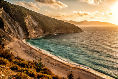 Scenic view of sea against sky during sunset