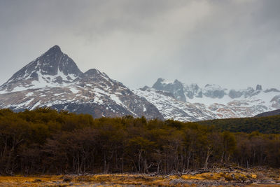 Scenic view of snowcapped mountains against sky