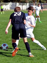 Full length of friends on soccer field