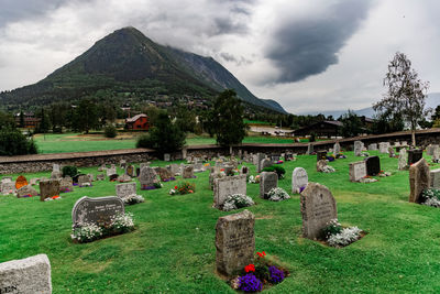 Panoramic view of cemetery against sky