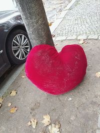 High angle view of heart shape on street