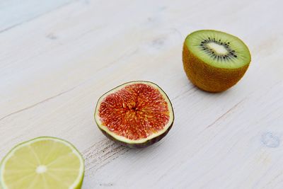 High angle view of fruits on table