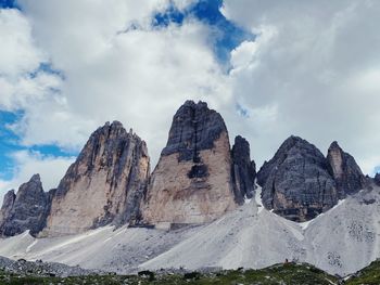 Panoramic view of rocks in mountains against cloudy sky