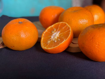 High angle view of oranges on table