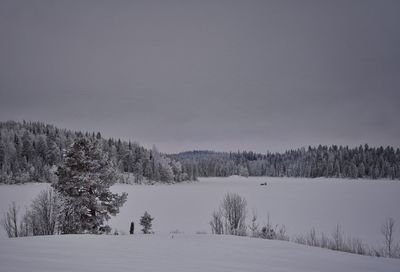 Scenic view of snow covered landscape against sky