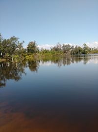 Scenic view of lake against clear sky