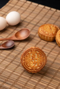 High angle view of cookies on table