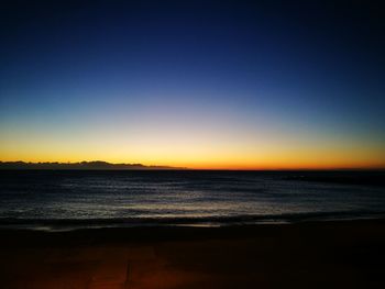 Scenic view of sea against clear sky during sunset