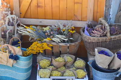 High angle view of vegetables for sale at market stall