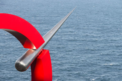 Close-up of red boat in sea