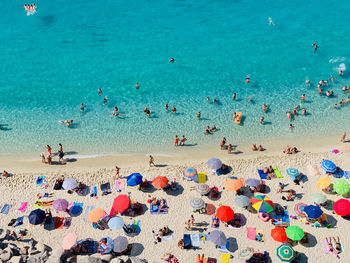 High angle view of people at beach