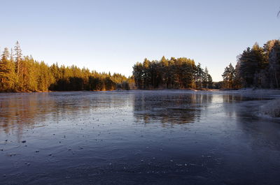 Scenic view of lake against clear sky