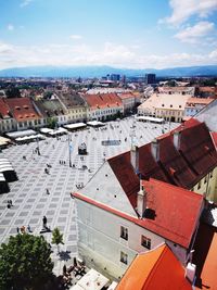 High angle view of townscape against sky