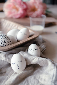 Close-up of eggs on table