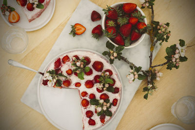 High angle view of fruit salad on table