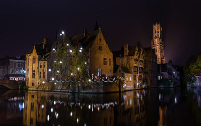 Reflection of illuminated buildings in city at night