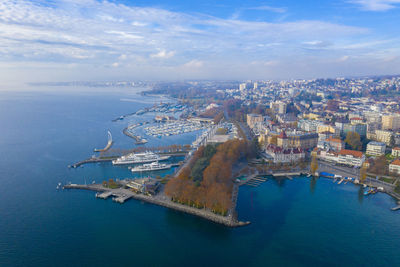 High angle view of buildings in city