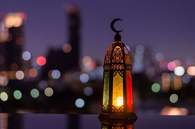 Lantern that have moon symbol on top for ramadan kareem and islamic new year concept.