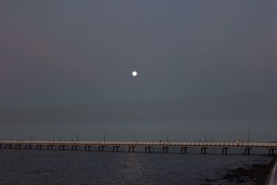 Scenic view of sea against clear sky at night