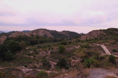 Scenic view of mountains against sky during sunset