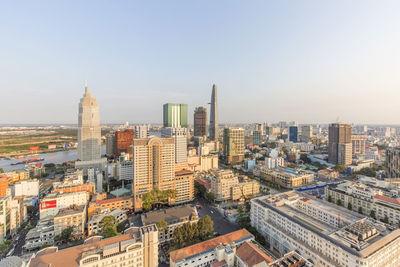 View of cityscape against clear sky