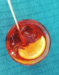 High angle view of drink on table